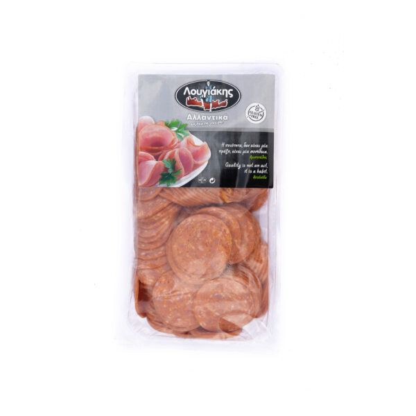 Lougiakis semi-dry pepperoni salami in slices